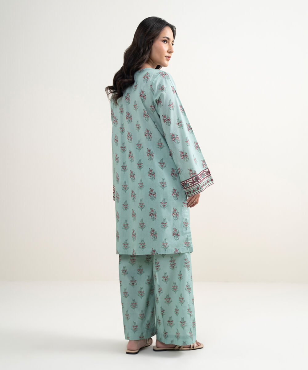 Women's RTW Lawn Printed Sage Green Straight Shirt