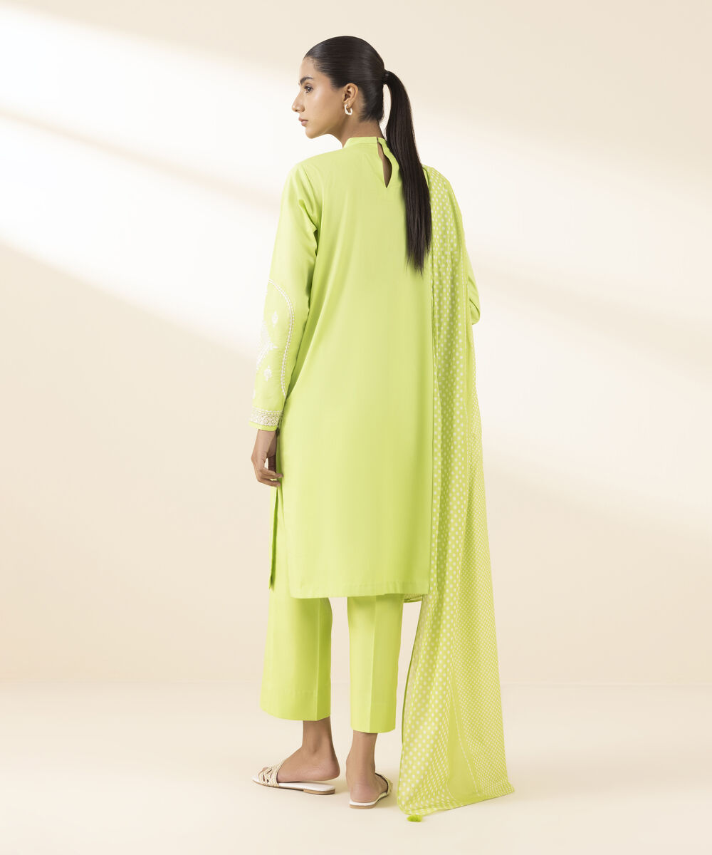 Unstitched Women's Green Textured Lawn 3 Piece Suit