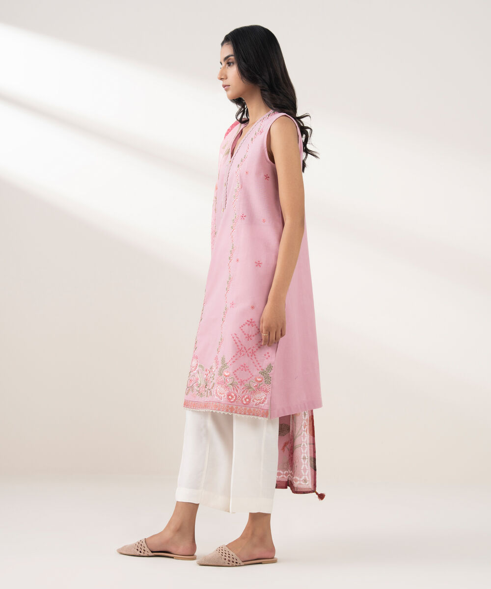 Women's RTW Khaddar Embroidered Pink 2 Piece Suit