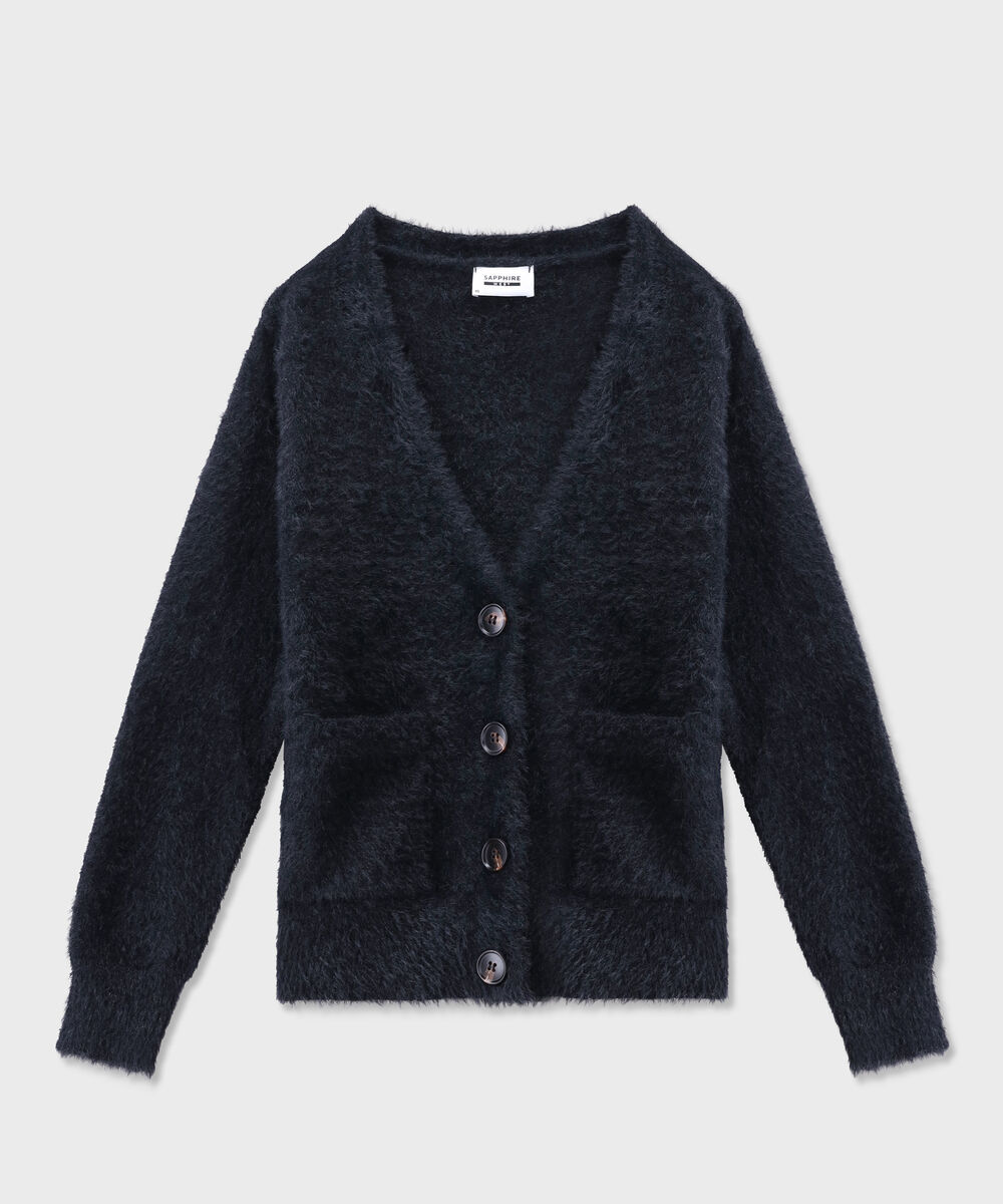 Women's Western Wear Black Fuzzy Knit Cardigan