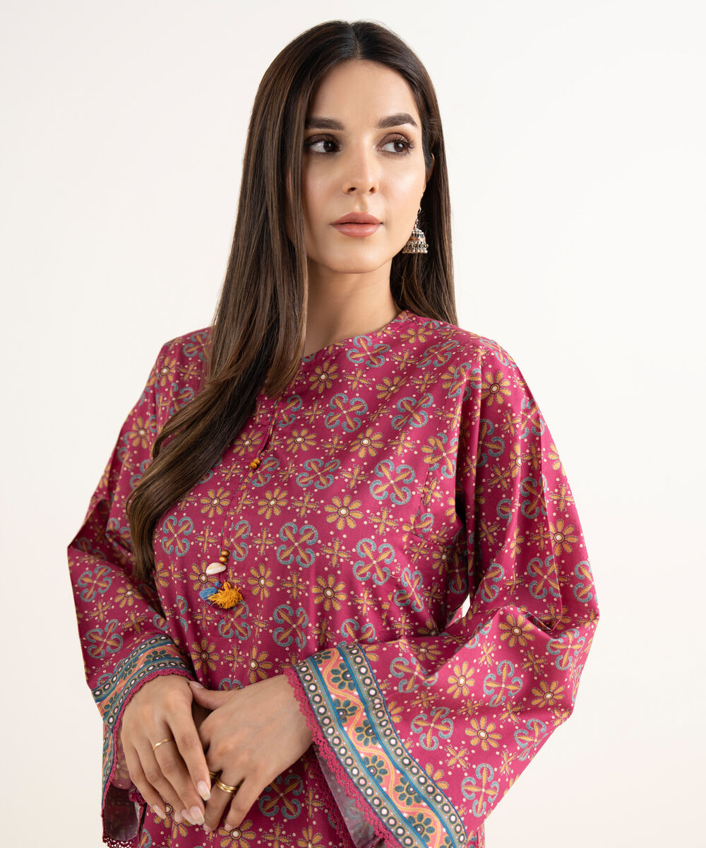 Women's RTW Cambric Pink Printed A-Line Shirt