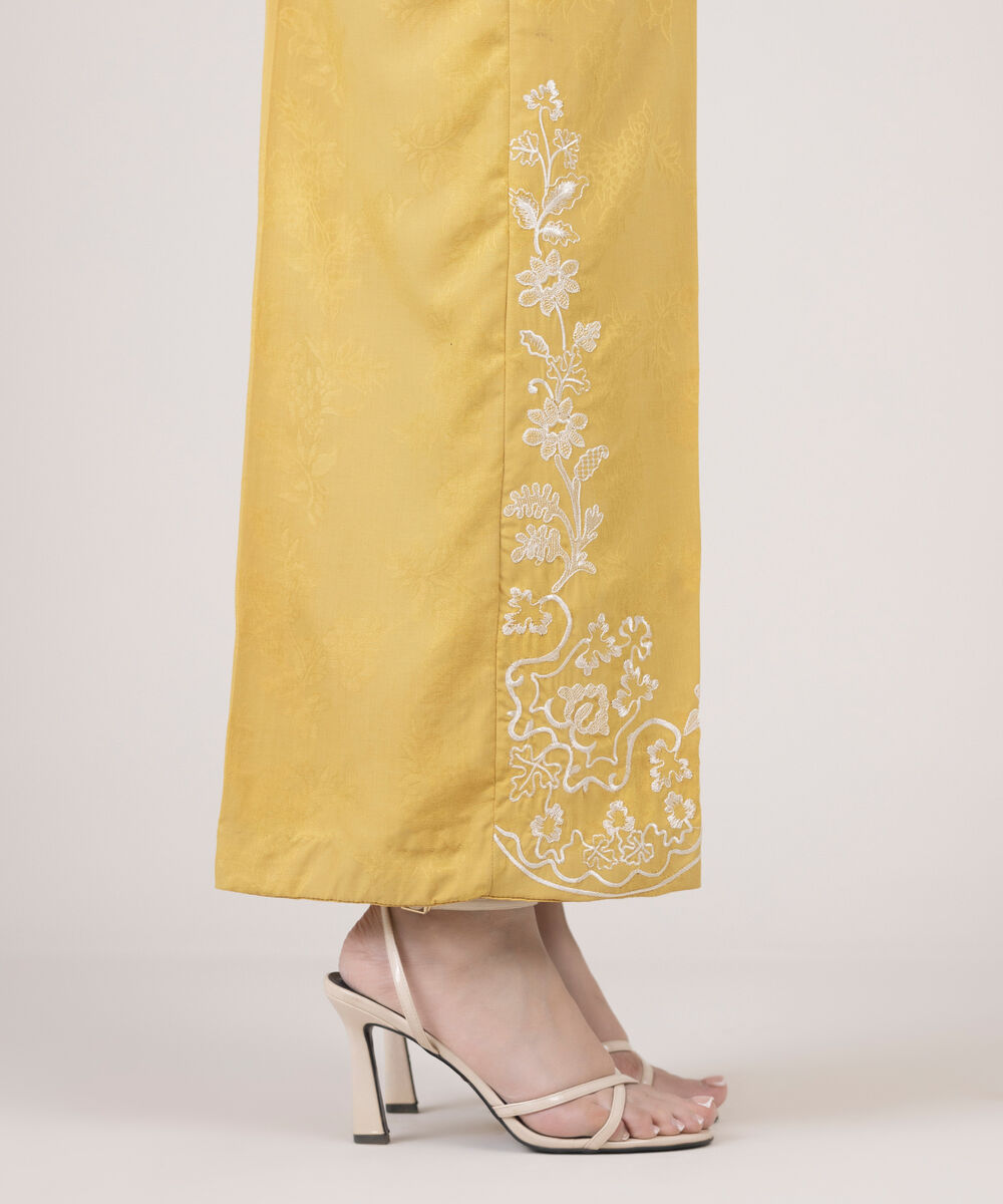Women's RTW Cotton Jacquard Embroidered Yellow Culottes