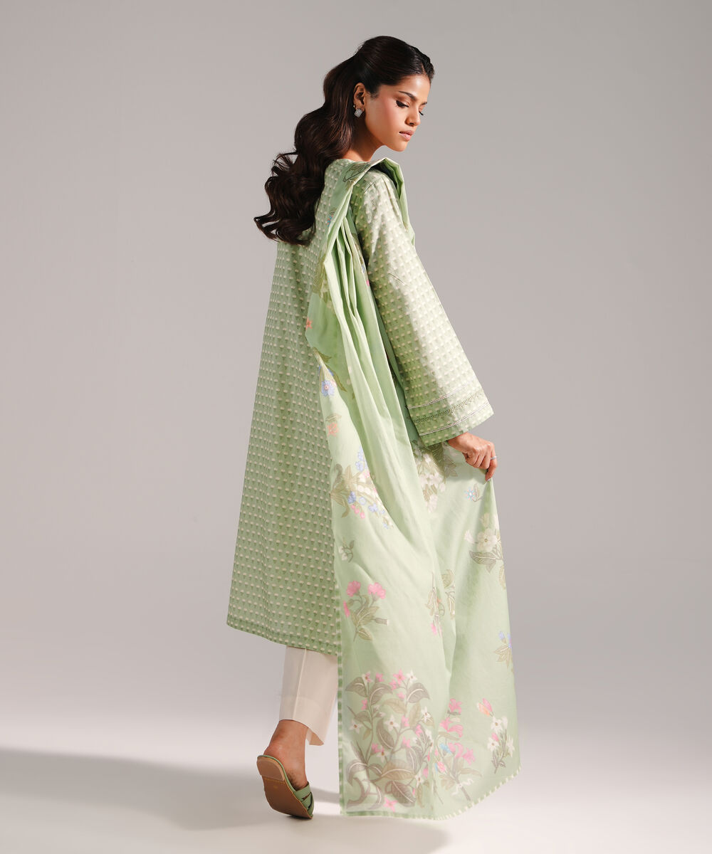 Women's RTW Dobby Printed Green 2 Piece Suit