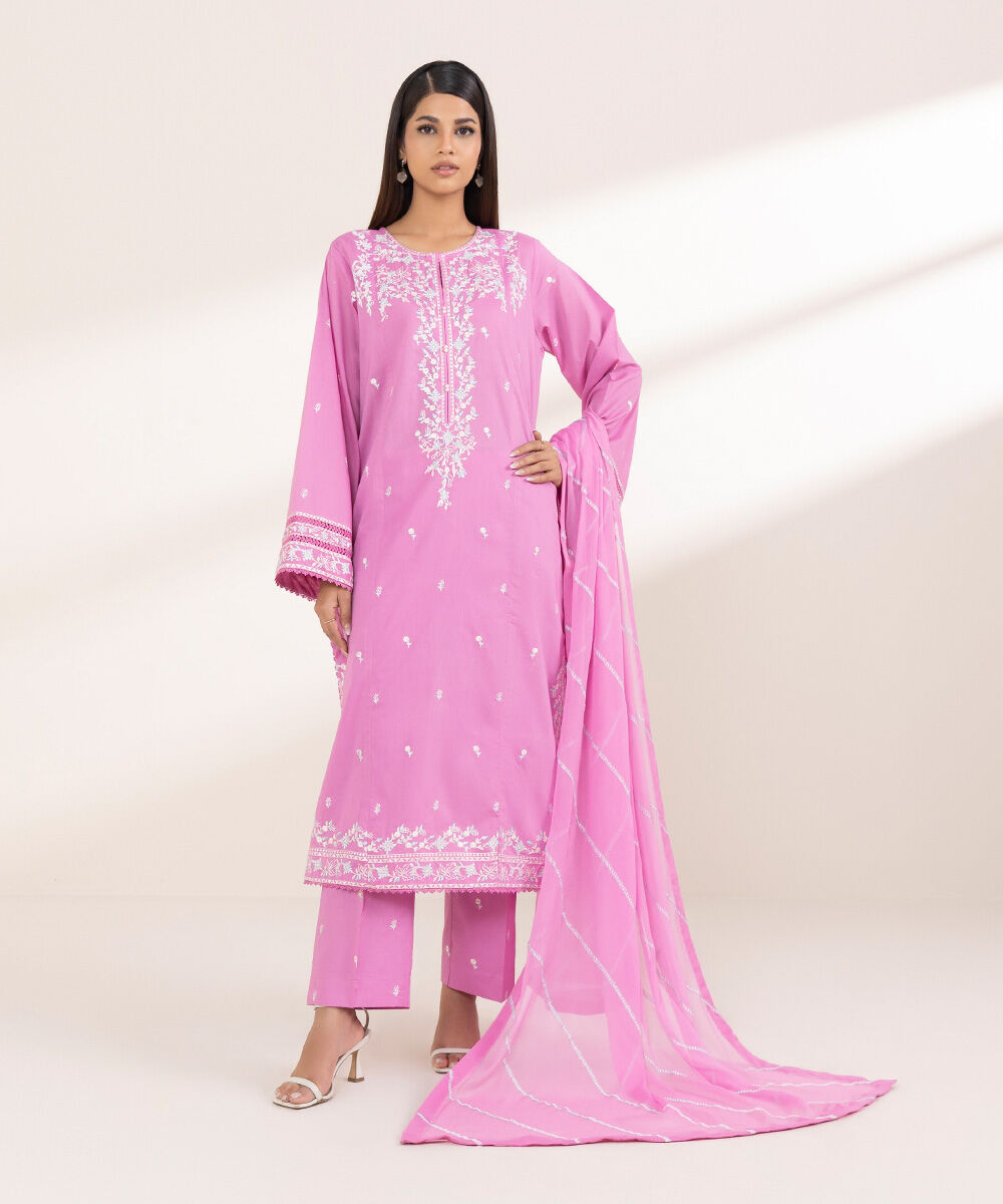 Women's RTW Lawn Pink Embroidered A-Line Shirt