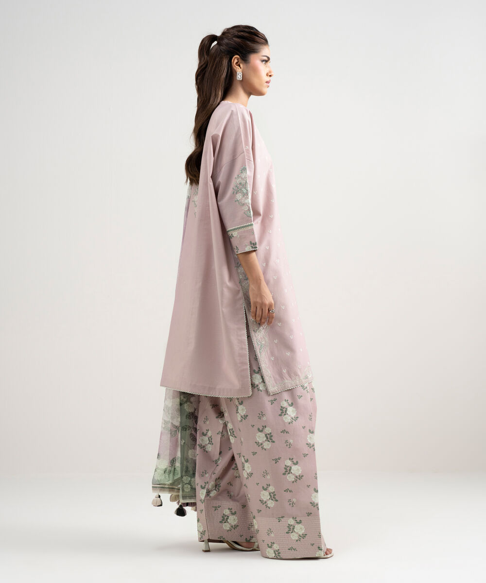 Women's Unstitched Textured Lawn Embroidered Pink  3 Piece Suit