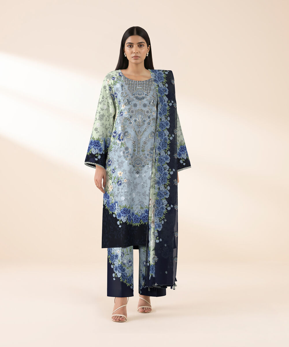 Women's Unstitched Lawn Multi  Embroidered 3 Piece Suit