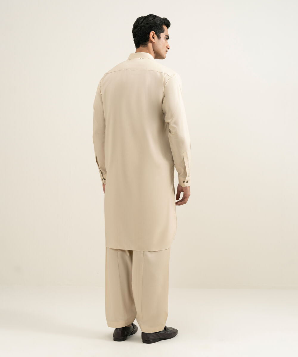 Men's beige Wash & Wear Kameez Shalwar