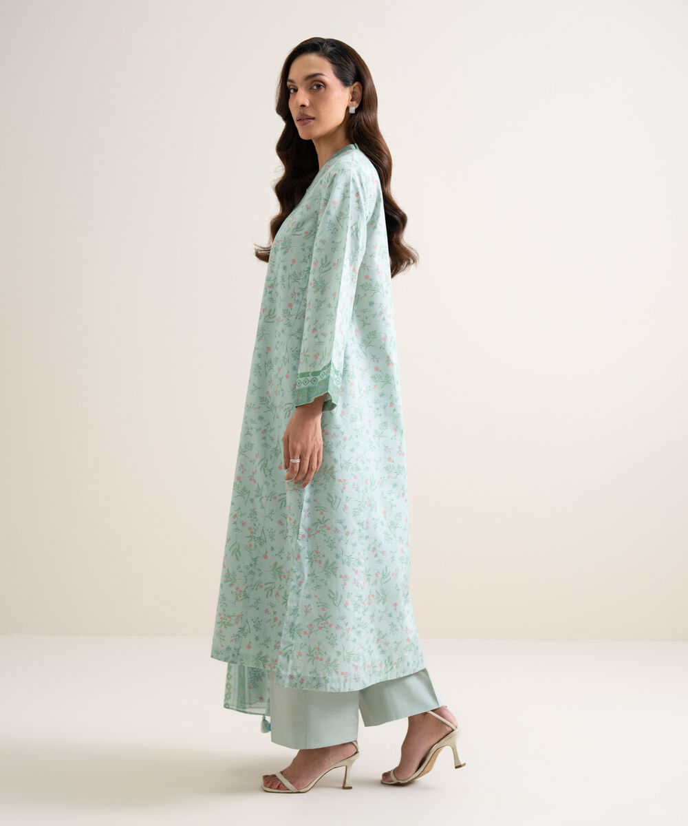 Women's Unstitched Lawn Printed Blue 3 Piece Suit
