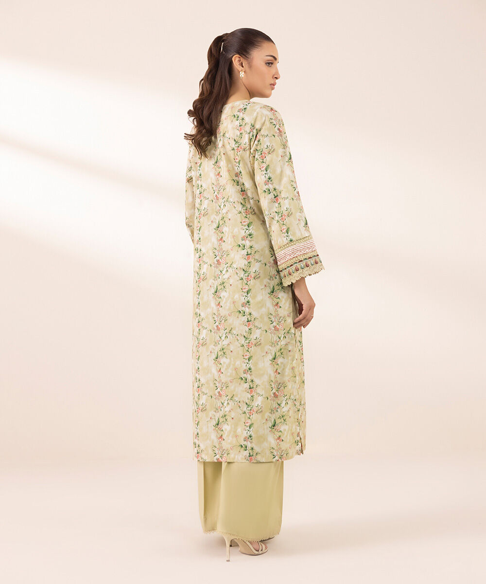 Women's RTW Lawn Beige Printed A-Line Shirt