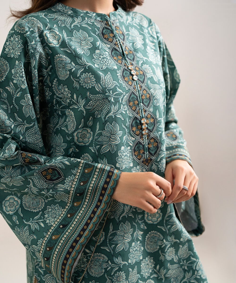 Women's Unstitched Cotton Printed Blue  2 Piece Suit