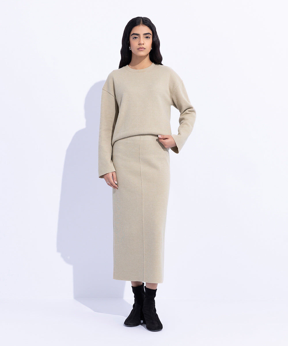 Woman - Off White Ribbed Skirt