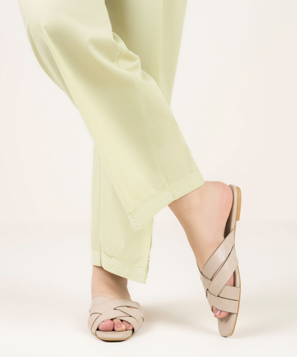 Women's RTW Cambric Embroidered Mint Green Straight Pants