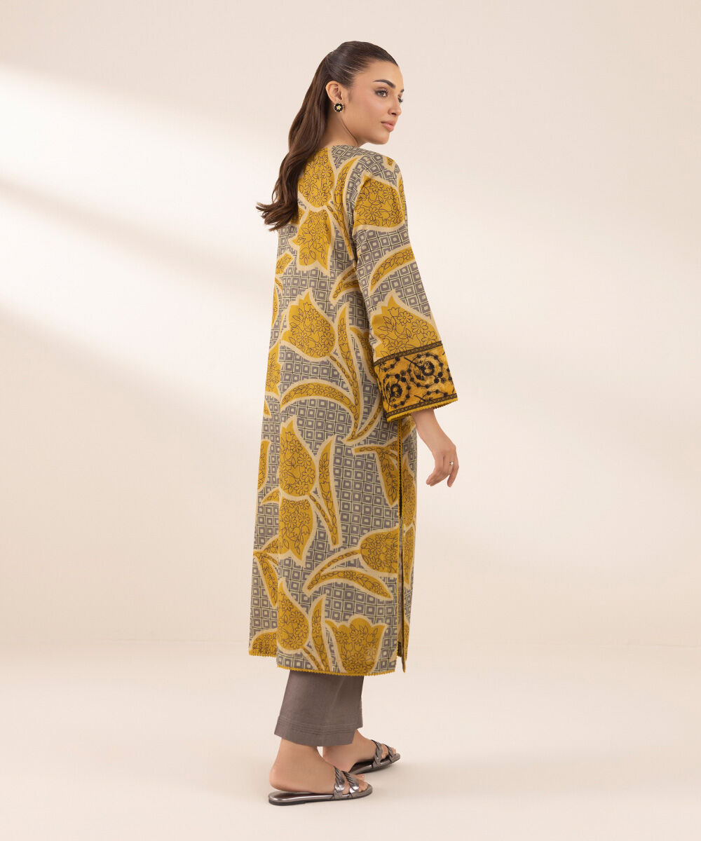 Women's RTW Textured Lawn Multi Embroidered A-Line Shirt