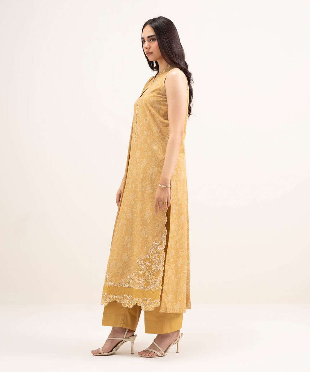 Women's Unstitched Lawn Embroidered Yellow 3 Piece Suit