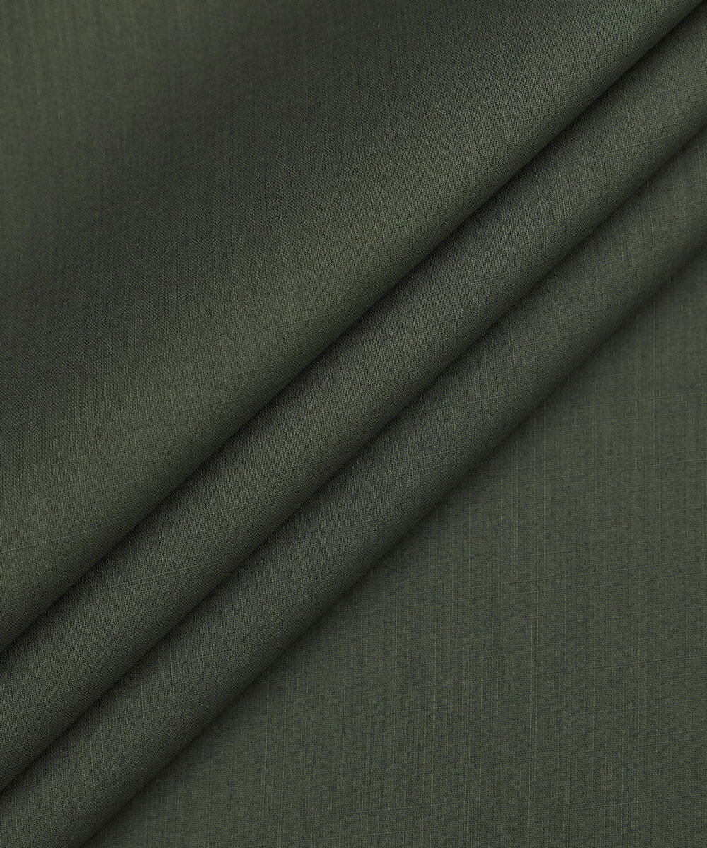 Men's Unstitched Two-Piece Olive Green Premium Slub Cotton Suit
