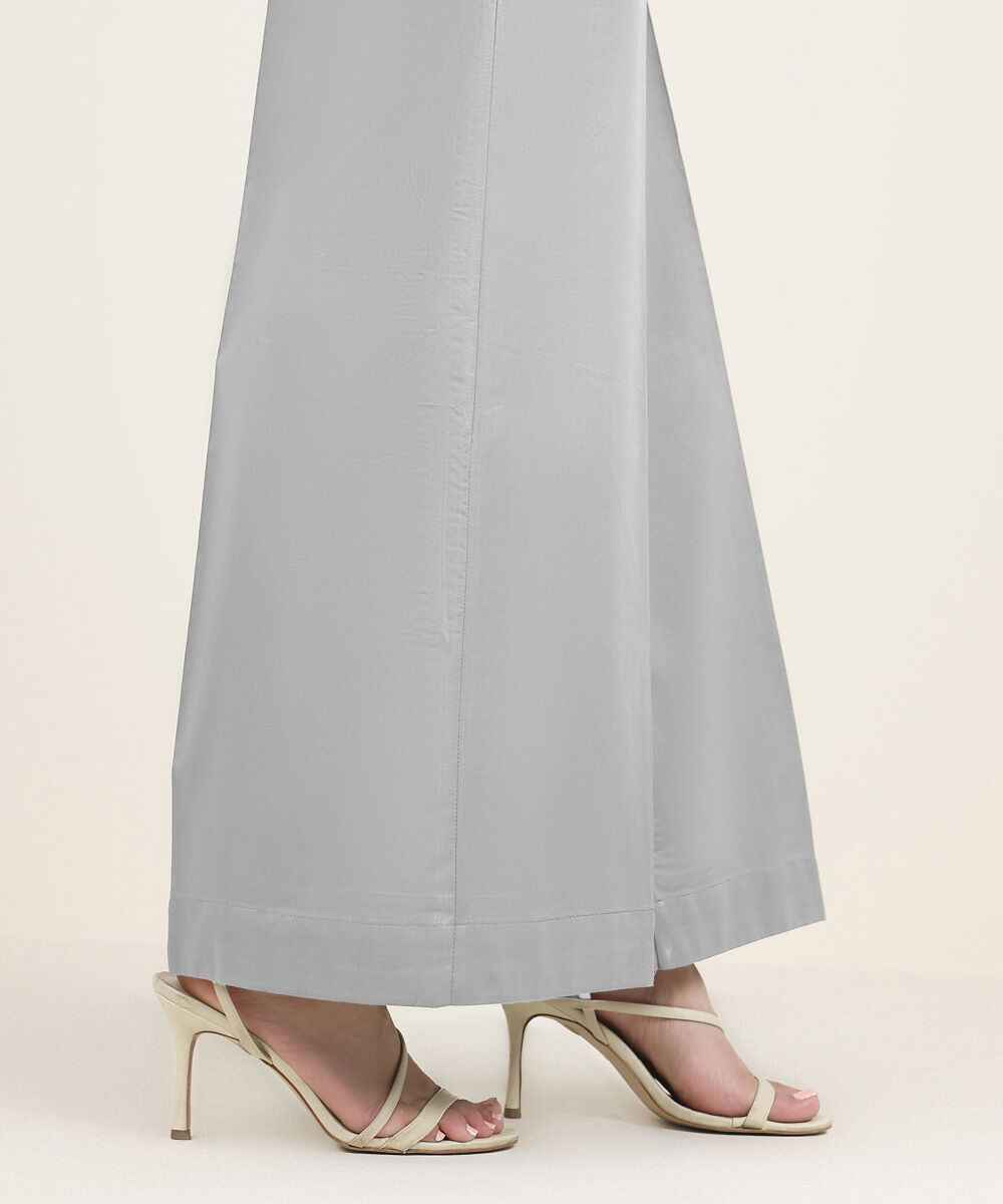 Unstitched Women's Grey Cotton Solid Trousers