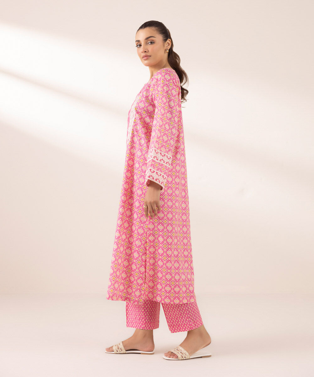 Women's RTW Cotton Viscose Pink Embroidered A-Line Shirt