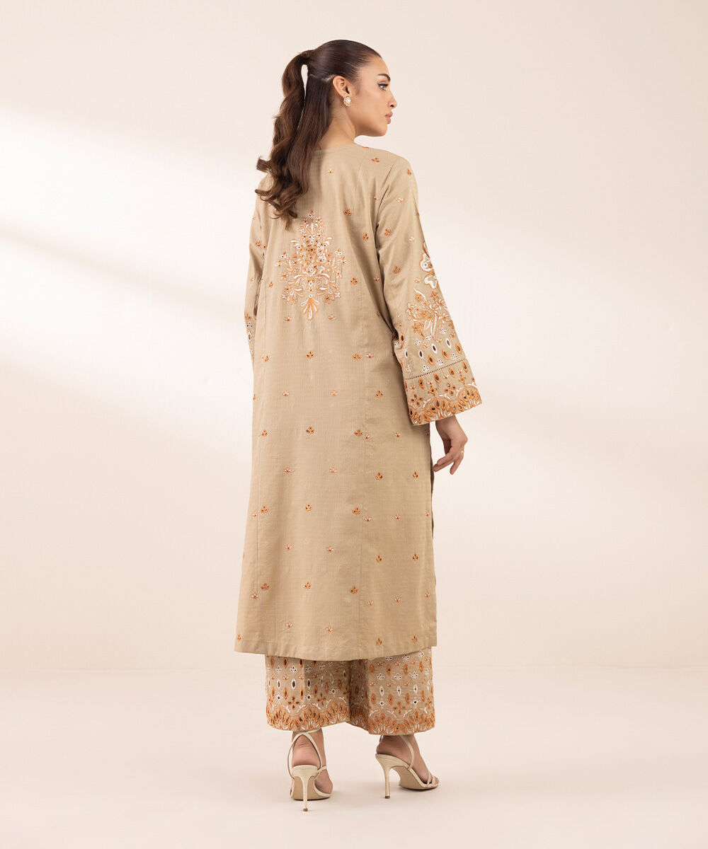 Women's RTW Dobby Brown Embroidered A-Line Shirt