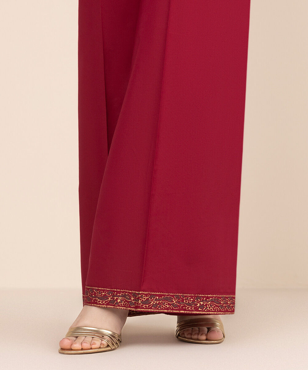 Women's RTW Cambric Red Solid Flared Pants