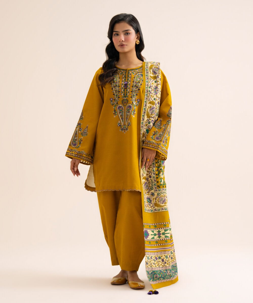 Women's Unstitched Light Khaddar Embroidered Multi 3 Piece Suit