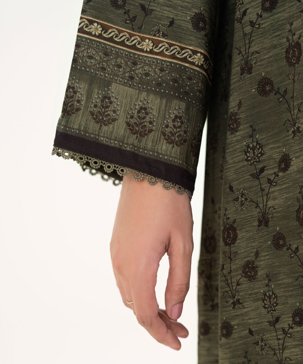 Women's RTW Viscose Linen Printed Green Drop Shoulder Shirt