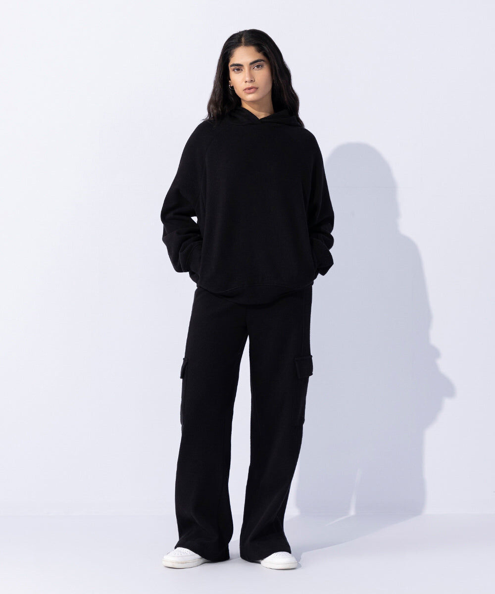 Woman - Black Raised Ribbed Hoodie