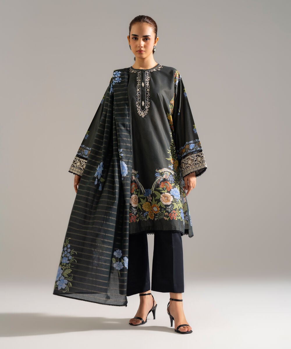 Zari Voile Printed Black Dupatta