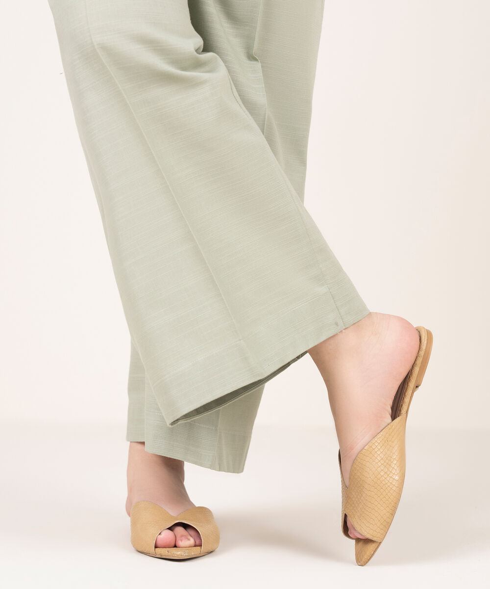 Women's RTW Khaddar Solid Grey Flared Pants