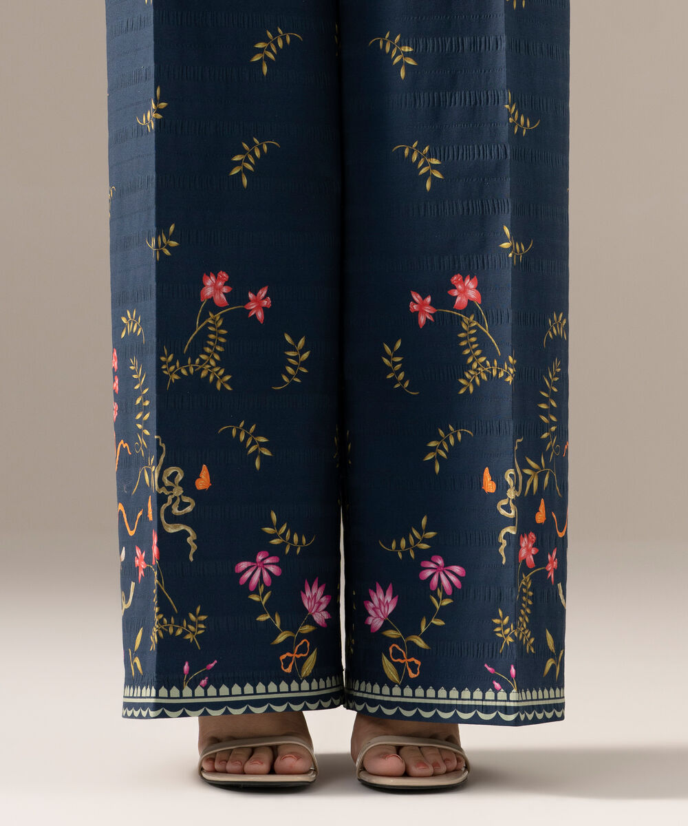 Women's RTW Seersucker Printed Blue Flared Pants