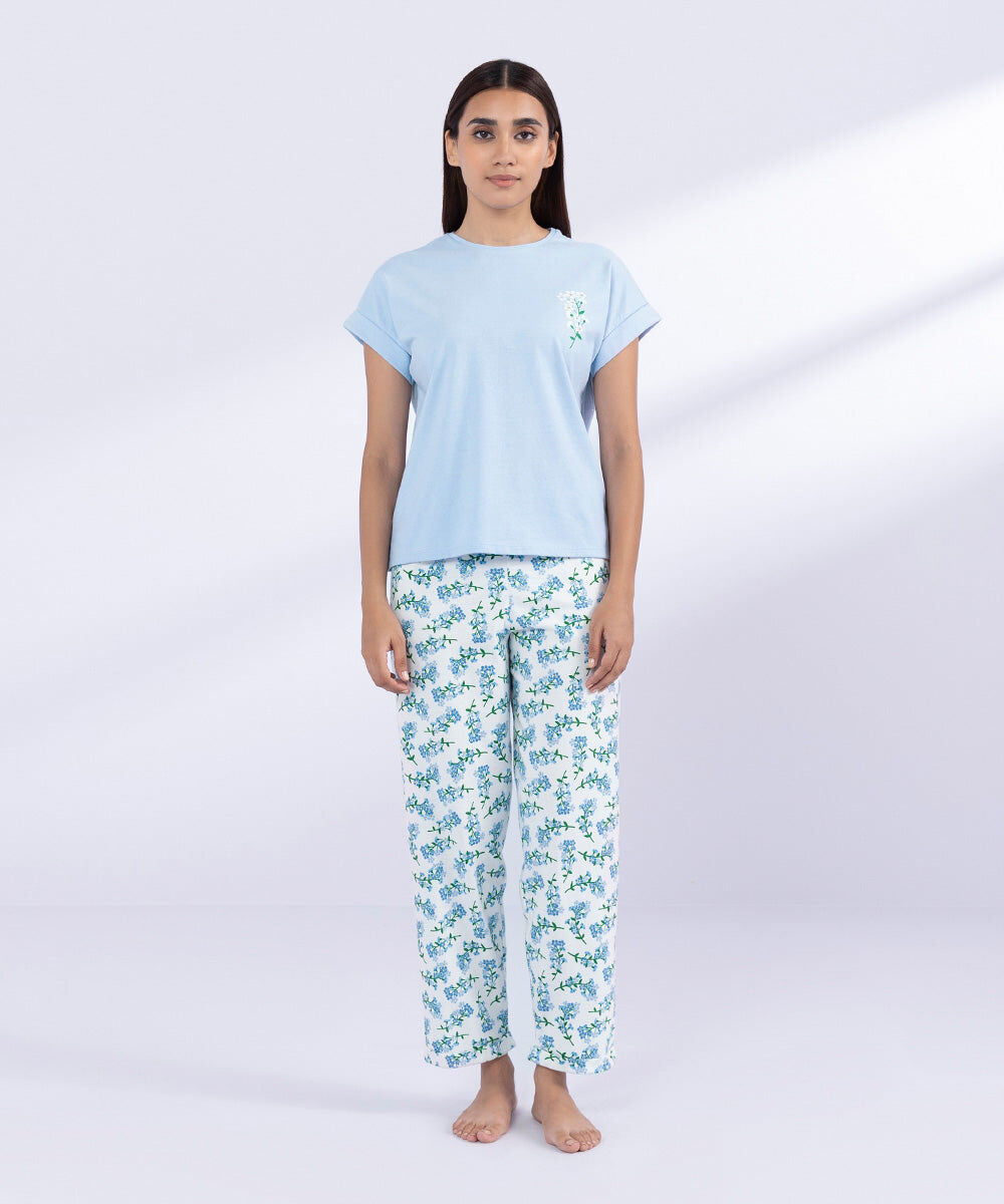 Woman - Blue Printed PJ Set
