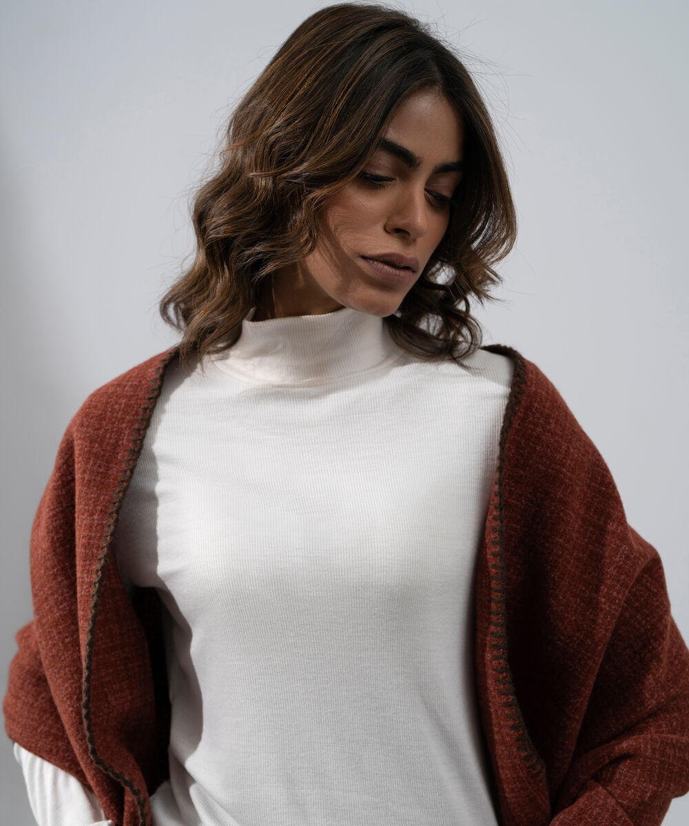 Women's Western Wear Rust Polyester Textured Woolen Scarf