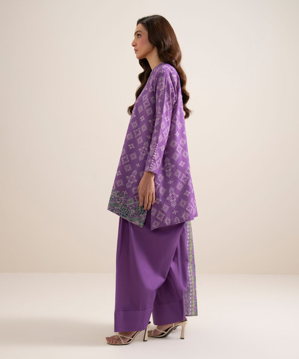 Women's Unstitched Lawn Embroidered Purple 3 Piece Suit