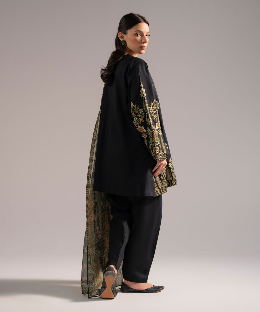 Women's RTW Lawn Embroidered Black 3 Piece Suit