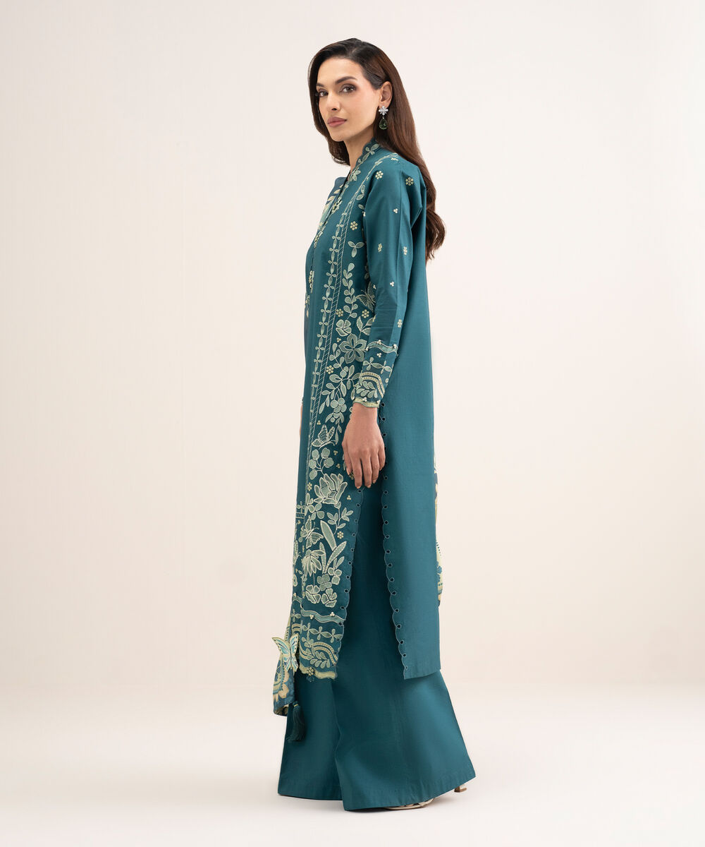 Women's Unstitched Textured Lawn Embroidered Green 3 Piece Suit