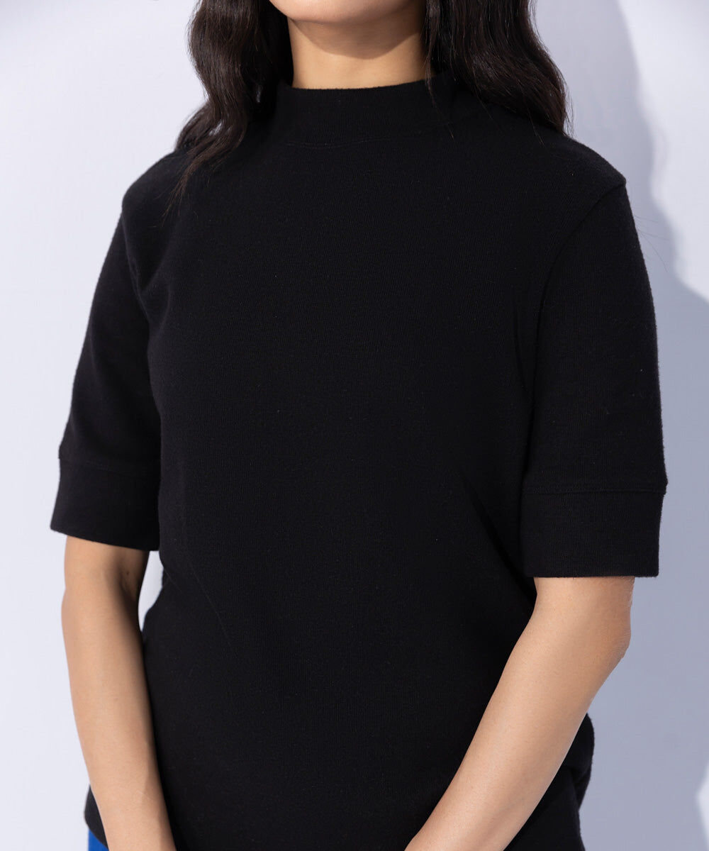 Woman - Black Raised Ribbed T-Shirt