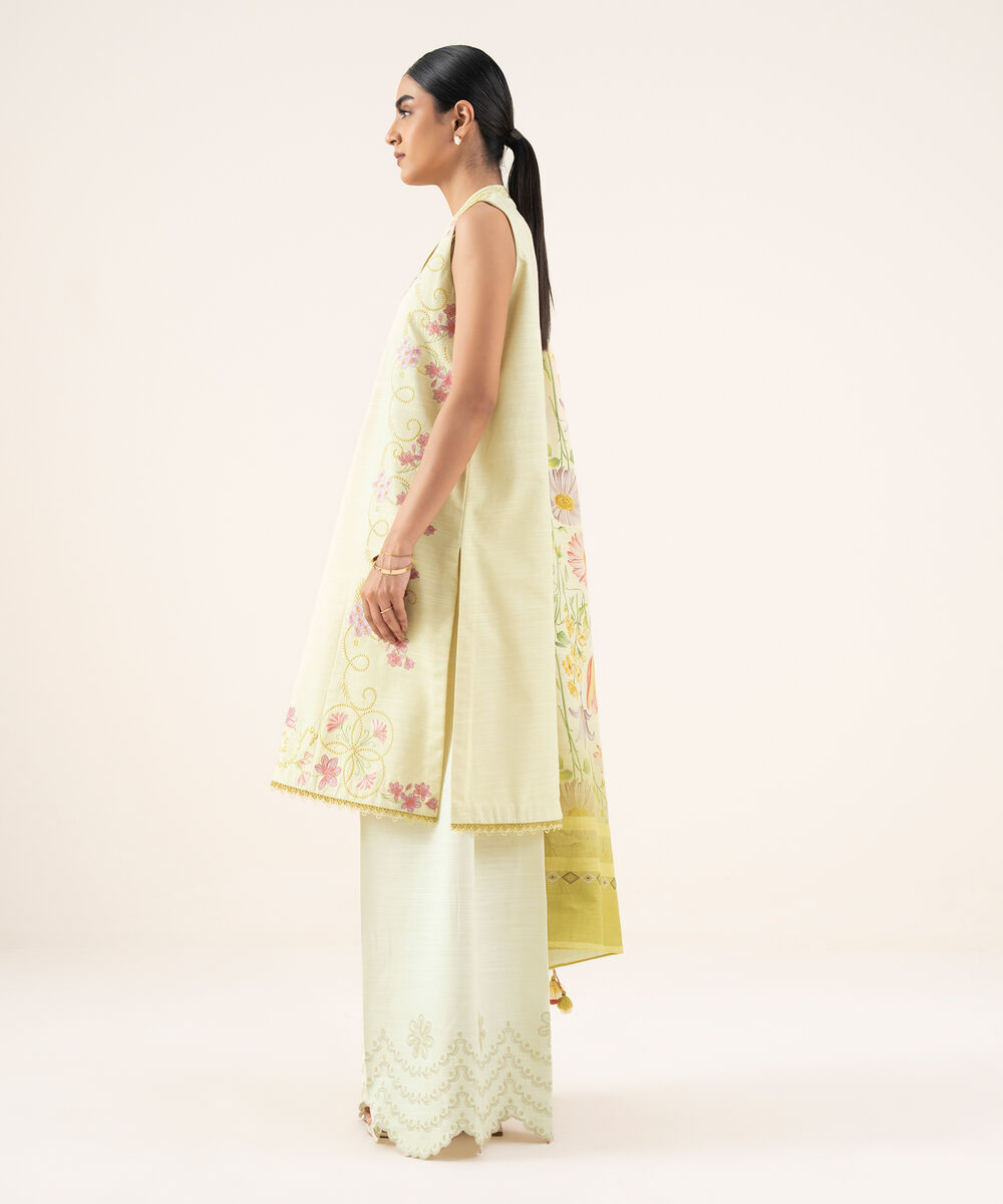 Women's Unstitched Khaddar Embroidered Yellow 2 Piece Suit