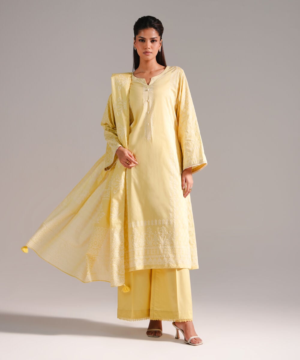 Textured Voile Printed Yellow Dupatta