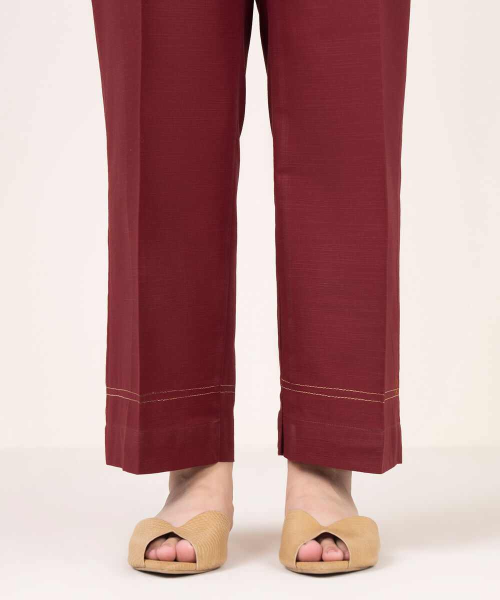 Women's RTW Light Khaddar Solid Maroon Straight Pants