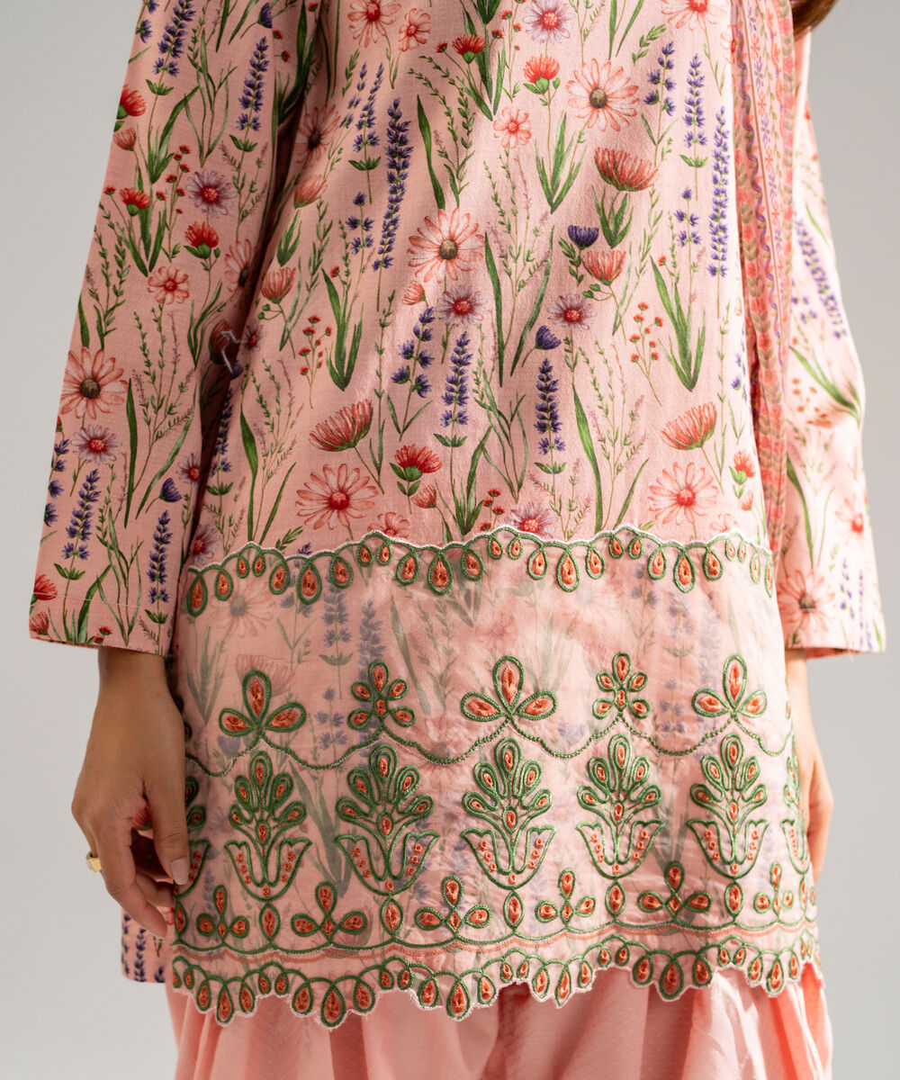 Women's RTW Dobby Embroidered Pink 3 Piece Suit