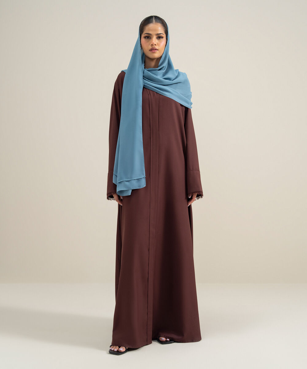 Women's Polyester Brown Front Open Regular Abbaya