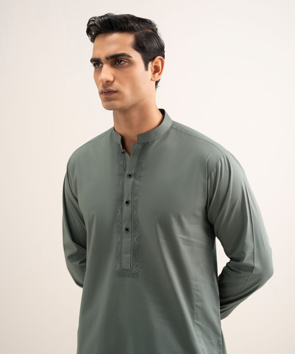 Men'S Stitched Grey Premium Cotton Suit