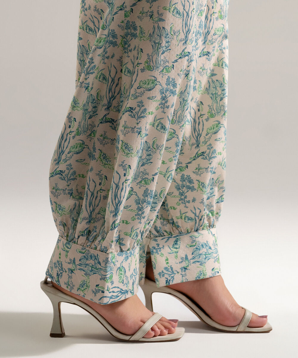 Women's RTW Dobby Printed Off White Balloon Pants