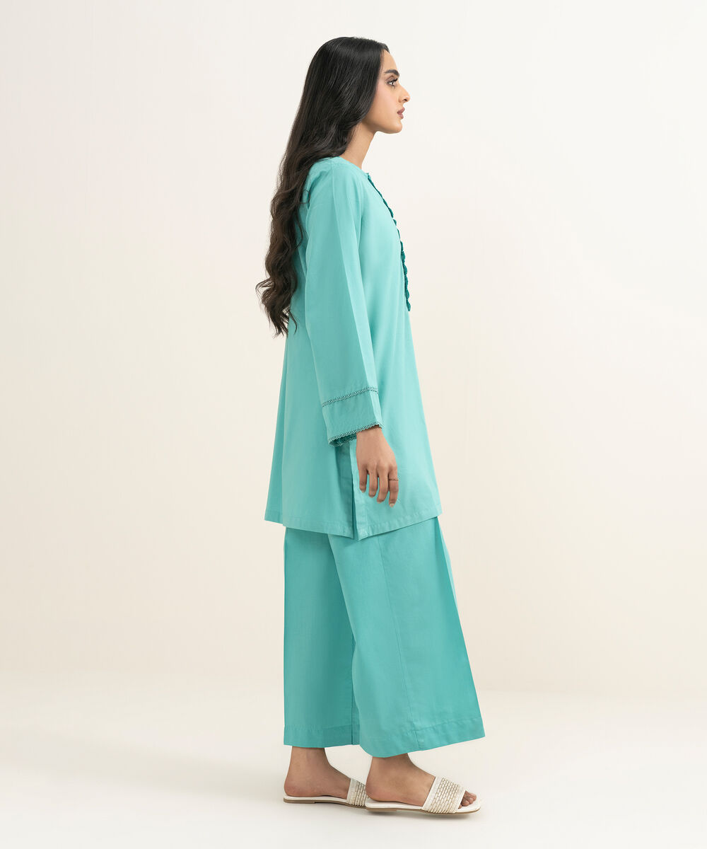 Women's RTW Cambric Solid Blue Straight Shirt