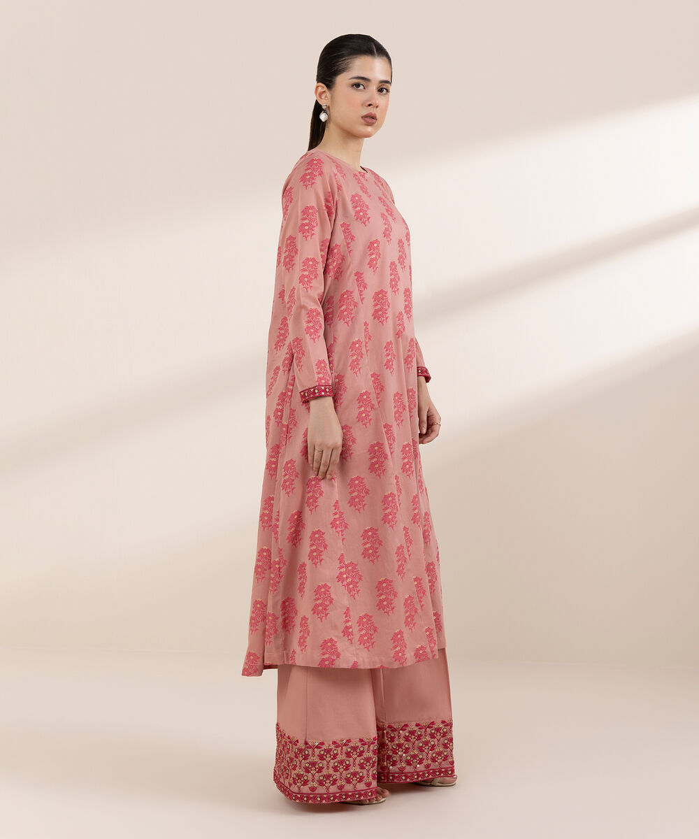 Women's RTW Extra Weft Jacquard Pink Embroidered A-Line Shirt