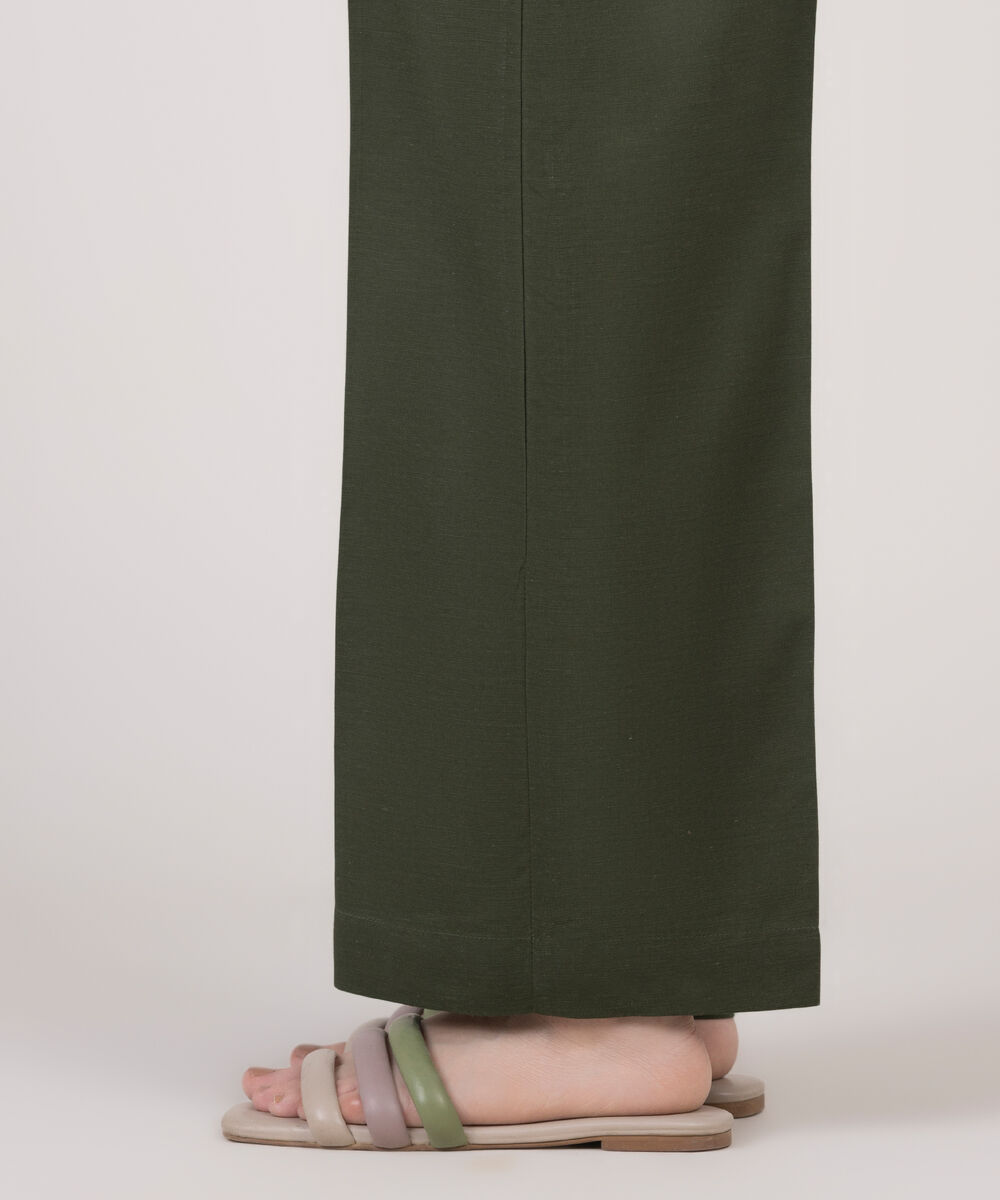 Women's RTW Cotton Viscose Green Solid Straight Pants