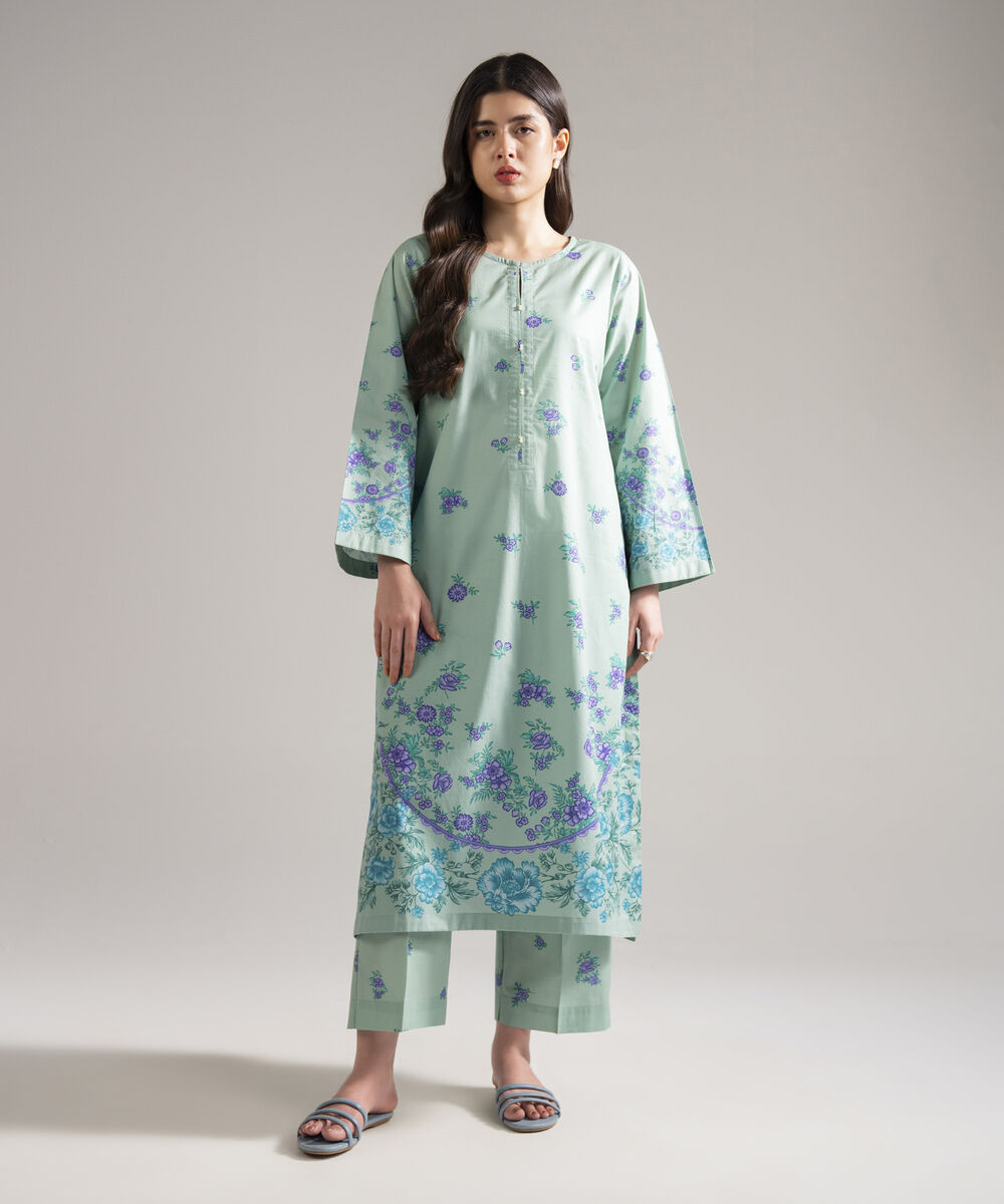 Women's RTW Lawn Printed Seafoam Green 2 Piece Suit
