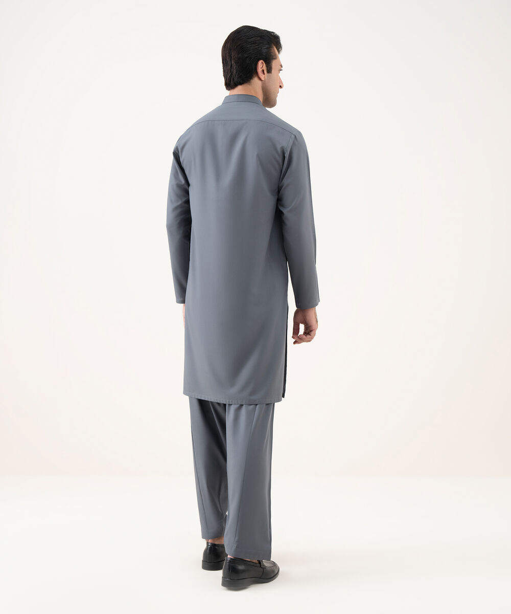Men's 100% Cotton Embroidered Grey Kameez Shalwar