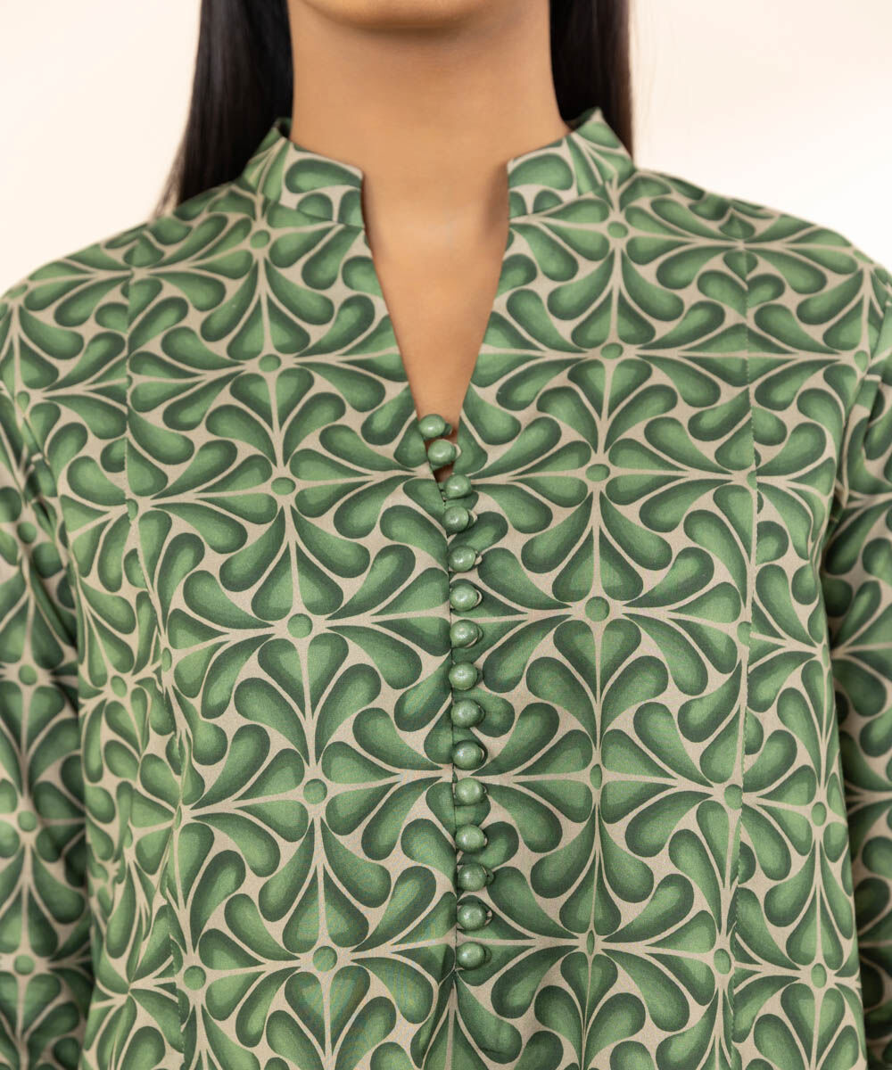 Unstitched Women's Printed Lawn Green Two Piece Suit