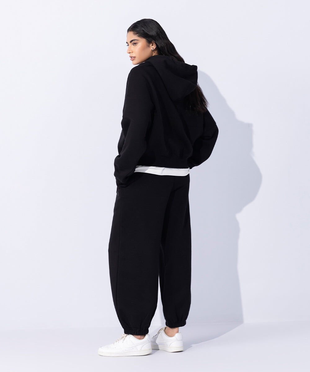 Woman - Black Fleece Hoodie with Waist Panel