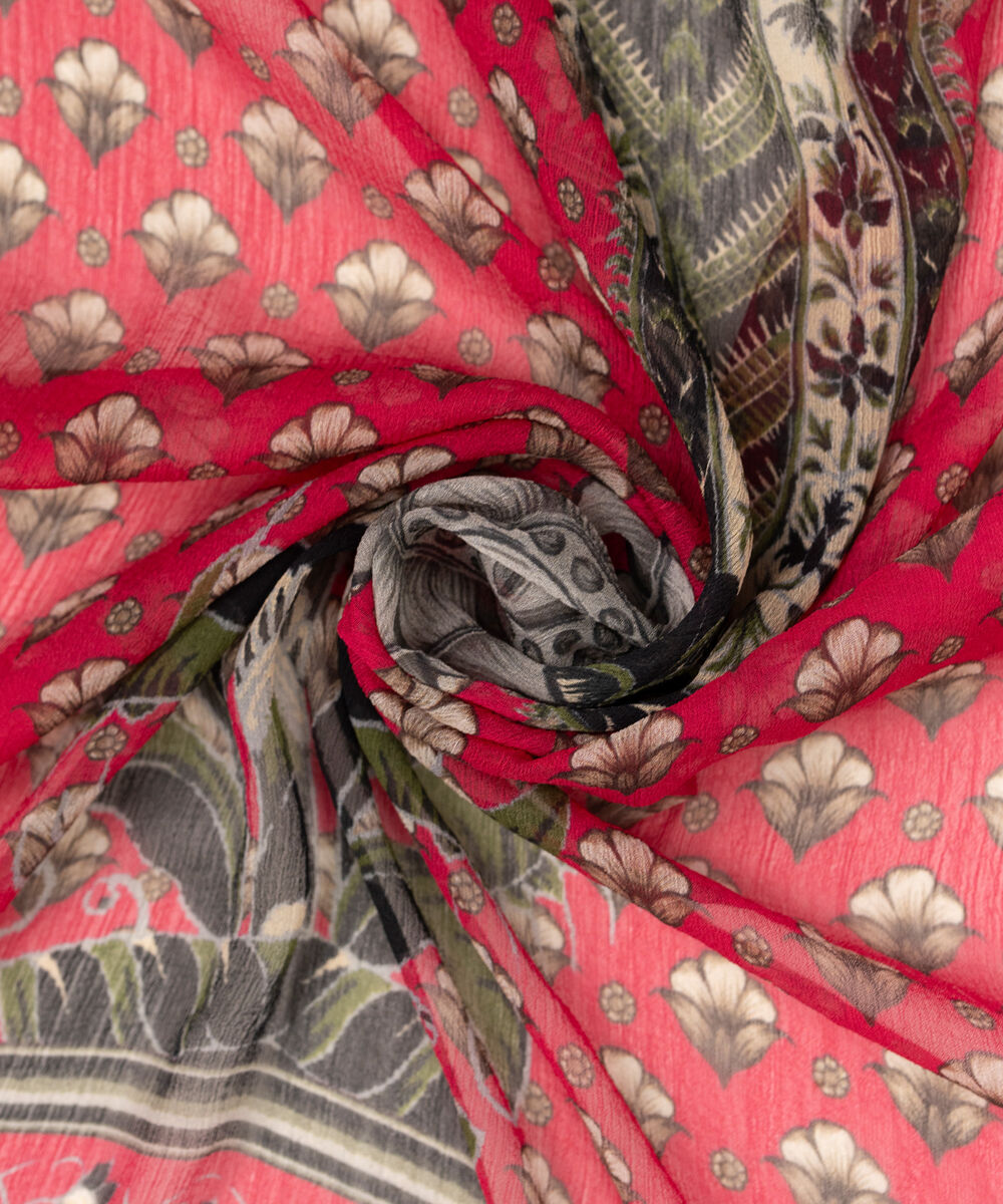 Blended Chiffon Printed Pink Dupatta